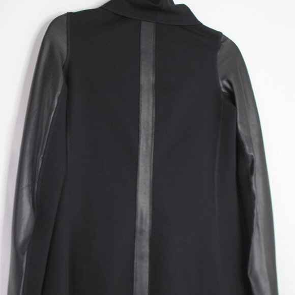 SPANX Faux Leather Convertible Jacket Black Coat Snap Drape Front Size XS - Picture 8 of 12